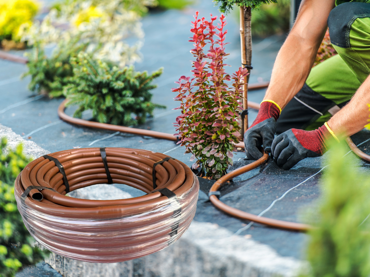 1/2" Pressure Compensating Dripline with Check Valve 1.0 GPH (17 mm, 12" Spacing, Brown, 100' Coil)