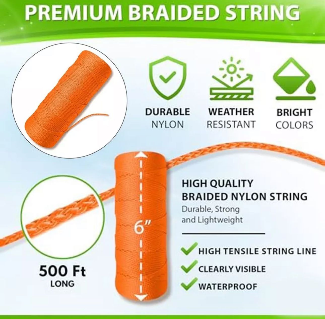 High-Visibility Construction Twine: Orange, 500 ft ( 1 Unit)
