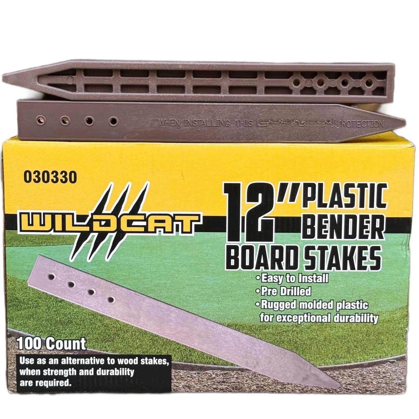 Durable Teak-Color Plastic Bender Board Stake (12" Inches)