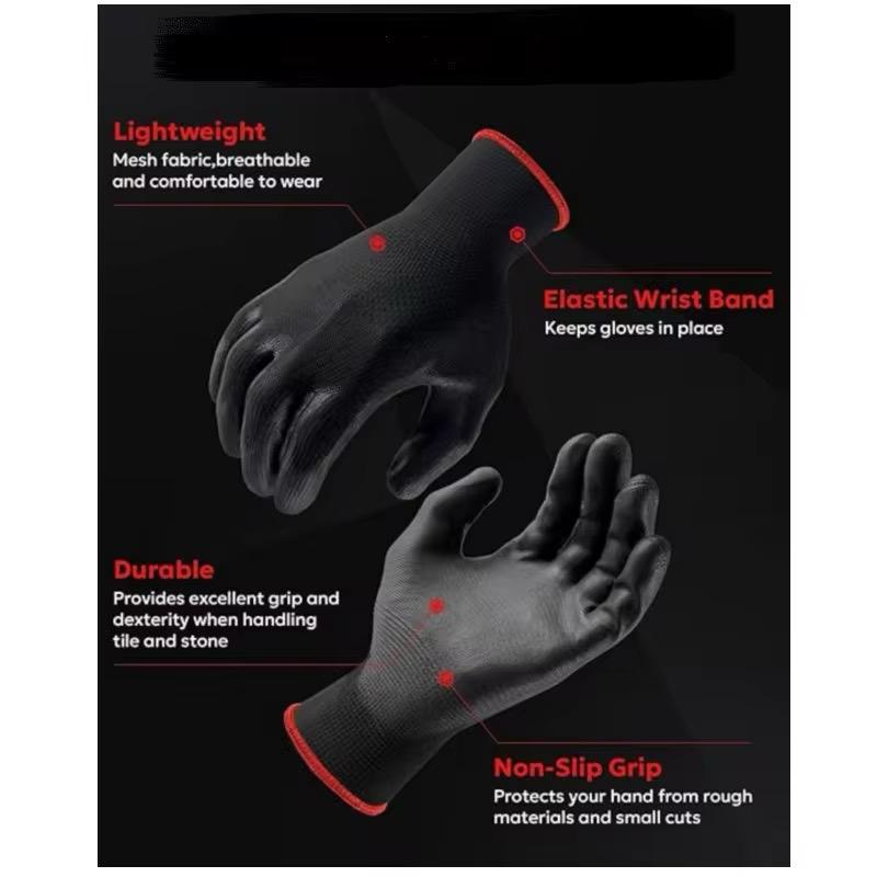MONARCA SUPPLIES Ultra-Thin Polyurethane Palm Coated Glove with 13-Gauge Nylon/Polyester Shell, Black (Pack of 12)