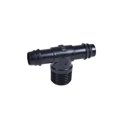 Adaptador macho en T de 1/2" x conector dentado de 0,600" de diámetro interior (16 mm) (paquete de 25) (negro)