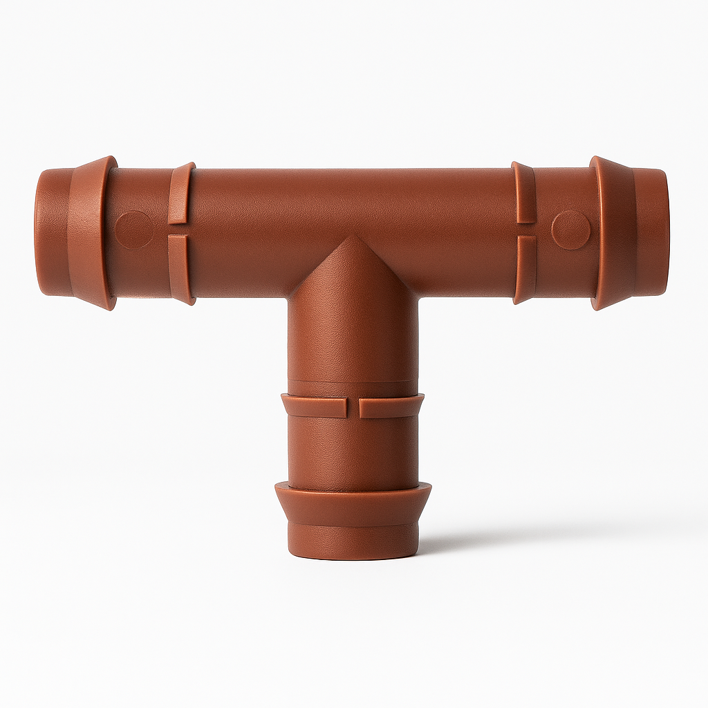 1/2" Barbed Fittings – Brown Plastic Connectors for Drip Irrigation (.600” ID / 17 mm) (10 Pack)