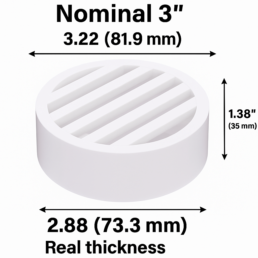 Rejilla de drenaje redonda de PVC de 3" para paisajismo y riego - (Blanca)