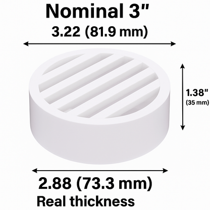 Rejilla de drenaje redonda de PVC de 3" para paisajismo y riego - (Blanca)