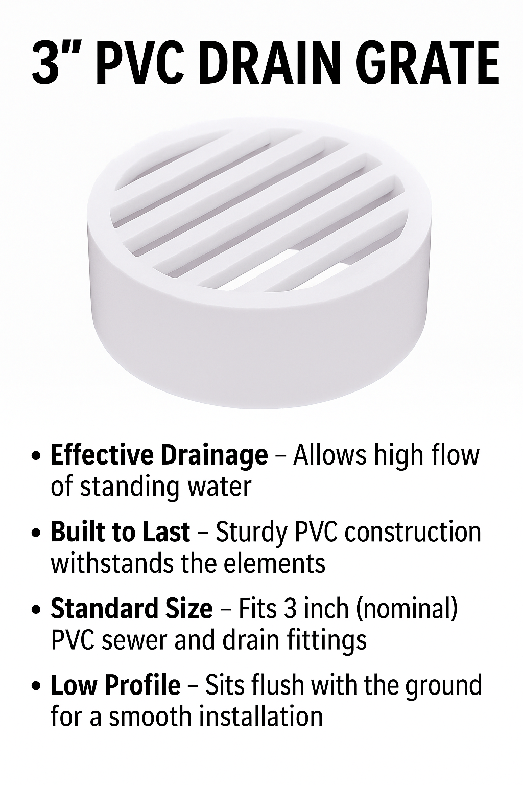 Rejilla de drenaje redonda de PVC de 3" para paisajismo y riego - (Blanca)