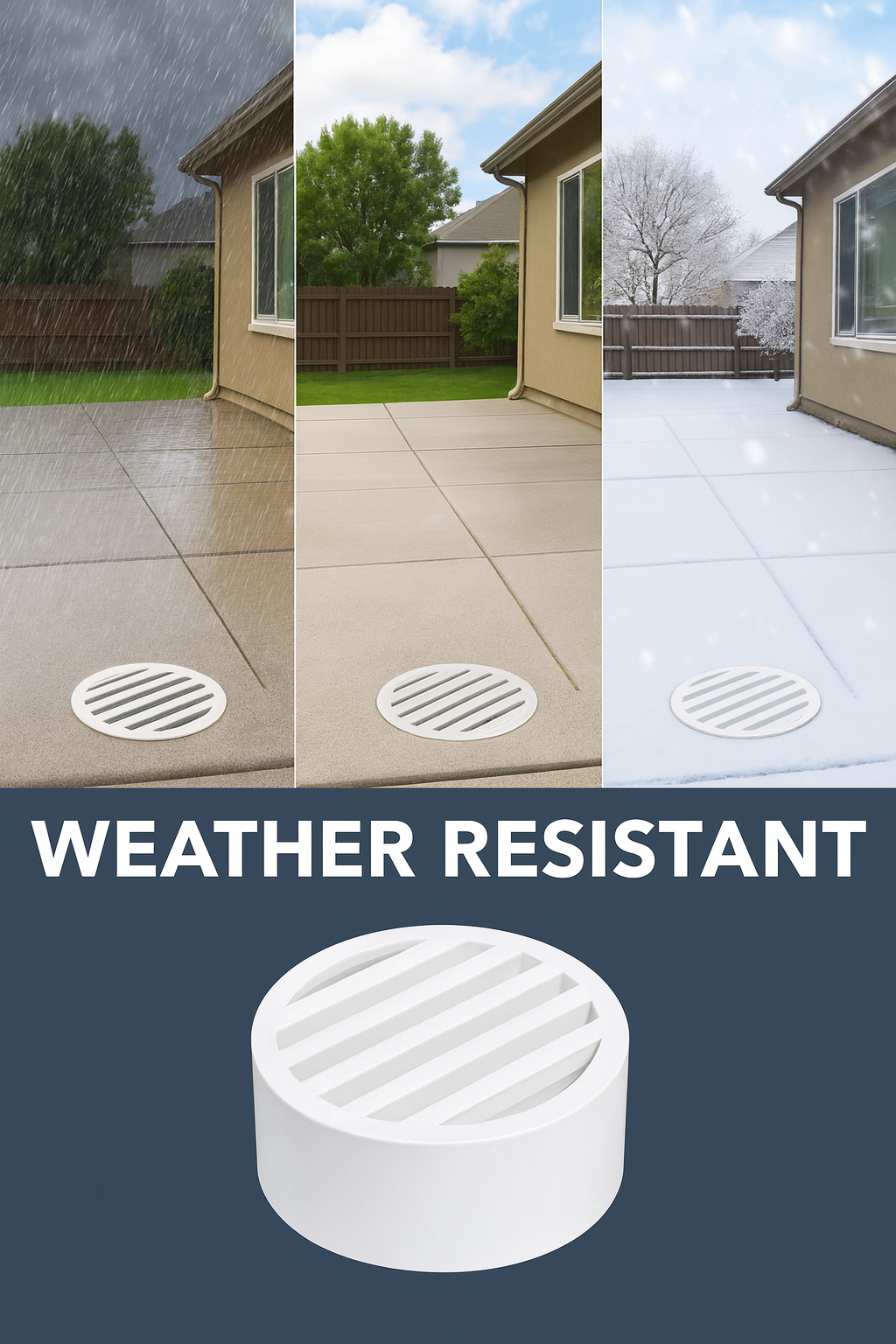 Rejilla de drenaje redonda de PVC de 3" para paisajismo y riego - (Blanca)