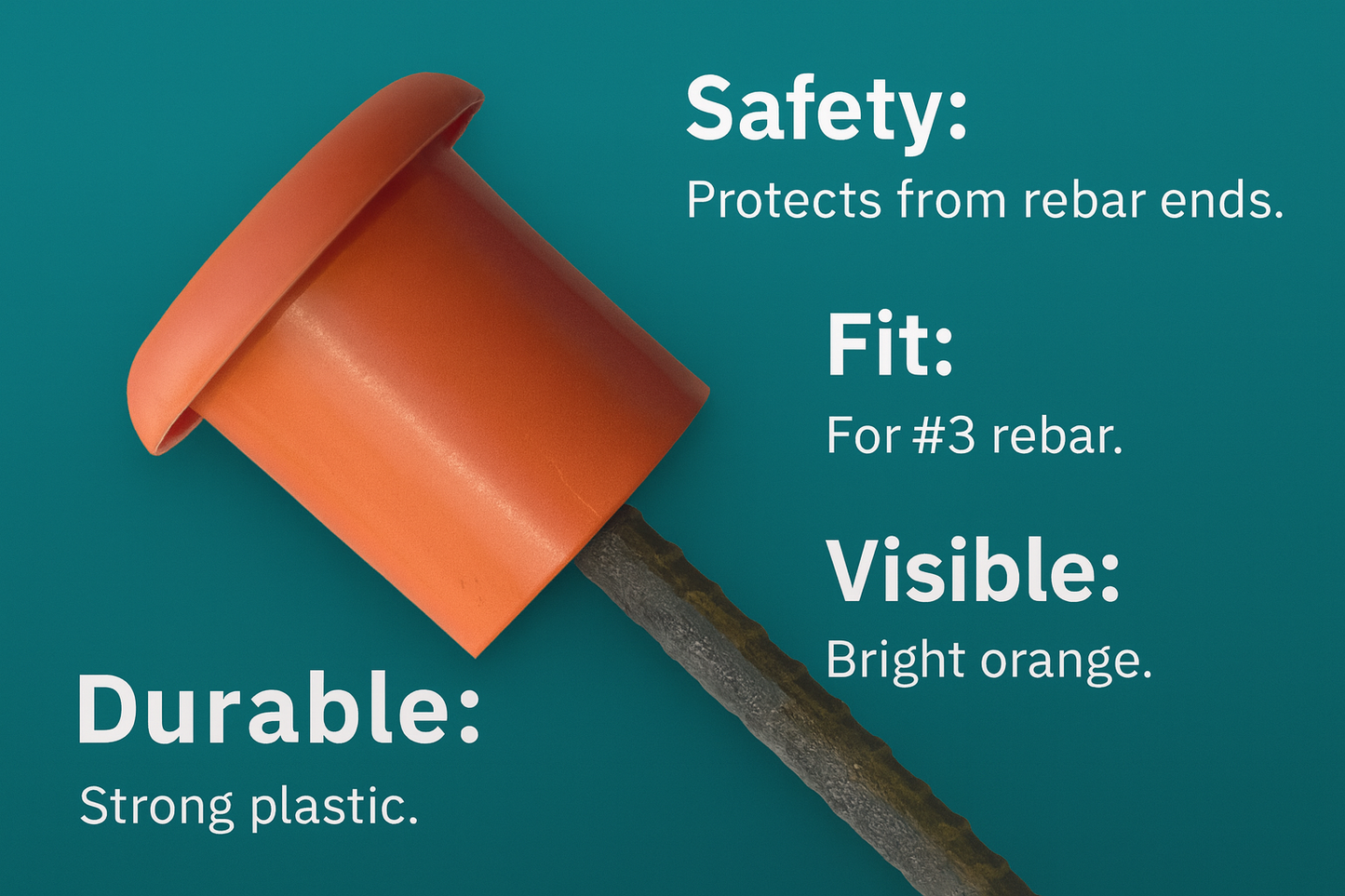 Rebar Safety Caps #3 – Heavy-Duty Orange Protective Caps for Construction Rebar (10 Pack)