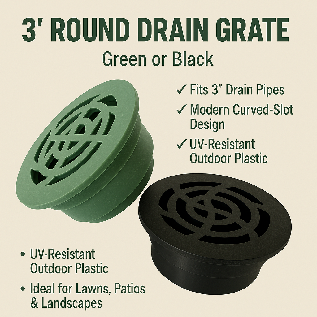 3” Round Drain Grate – Green or Black | UV-Resistant for Lawns & Patios
