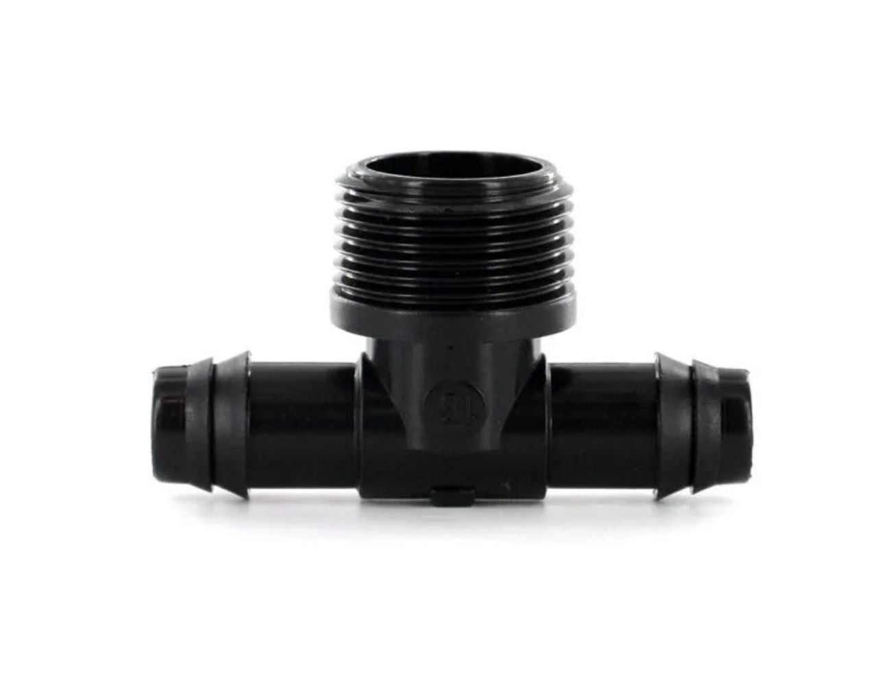 Adaptador macho en T de 1/2" x conector dentado de 0,600" de diámetro interior (16 mm) (paquete de 25) (negro)