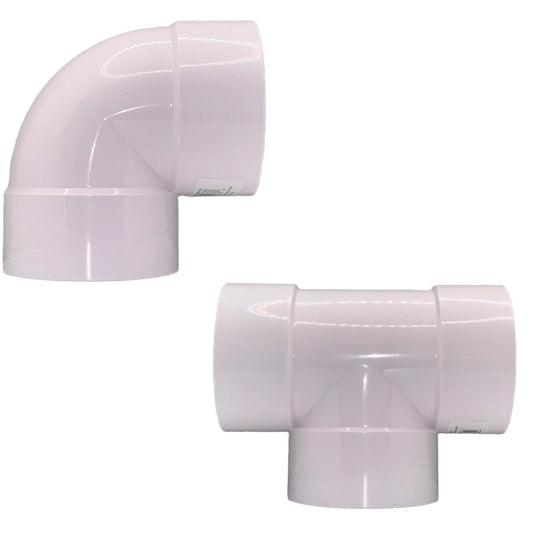 3" PVC Fitting Set for Sewer and Drain Pipes - Includes 90° Elbow and Tee Connector