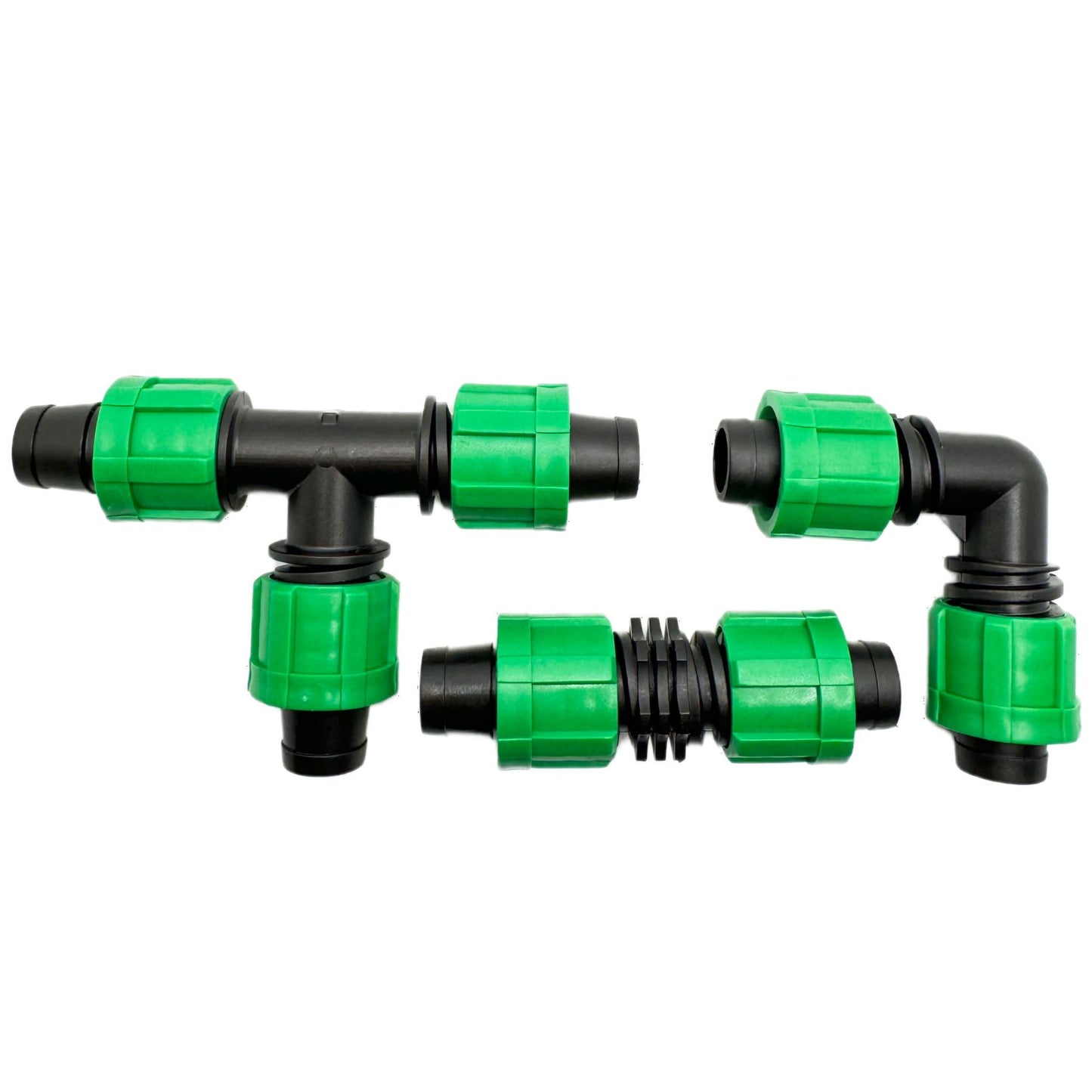 1/2" Drip Irrigation Fittings - Universal Barbed Locking Couplings, Elbows & Tee for 16-17mm Drip Tape & AG Tubing