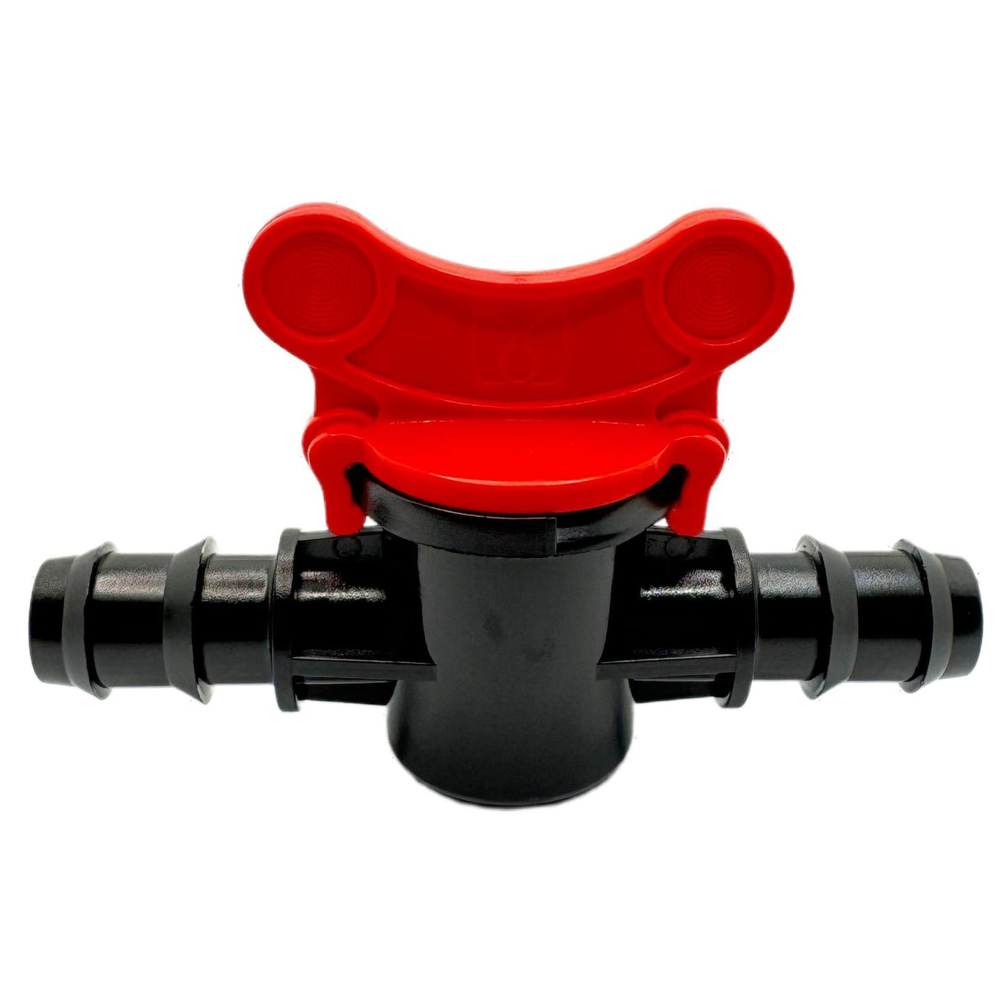 Válvula de cierre con púas de 1/4" para tubos de goteo y líneas de agua (20 mm), rojo/negro (paquete de 10) 