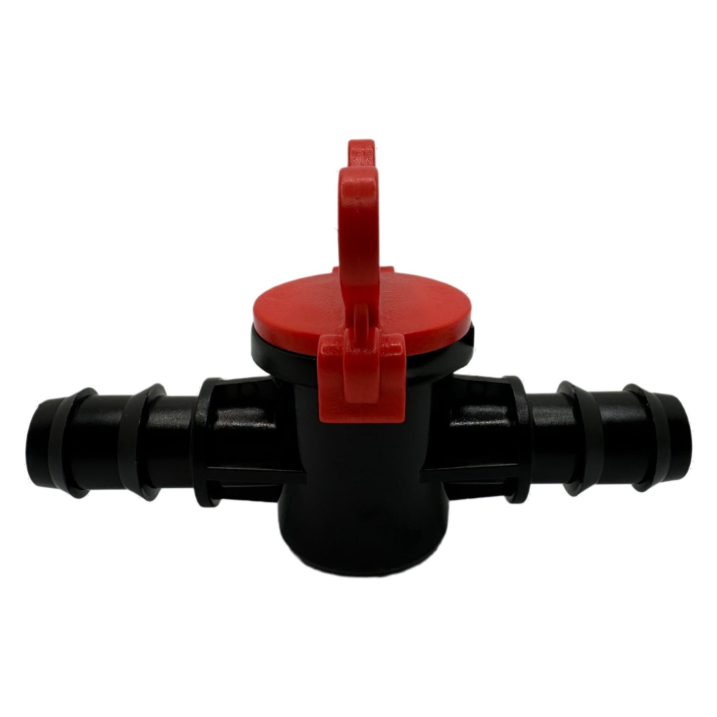 Válvula de cierre con púas de 1/4" para tubos de goteo y líneas de agua (20 mm), rojo/negro (paquete de 10) 