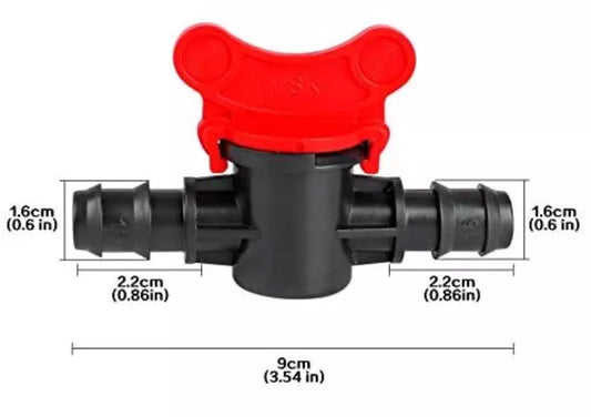 Válvula de cierre con púas de 1/4" para tubos de goteo y líneas de agua (20 mm), rojo/negro (paquete de 10) 