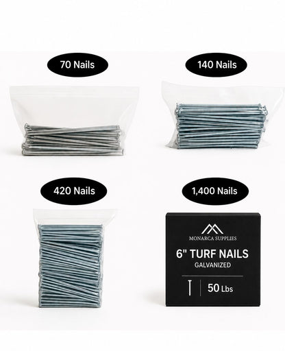 Clavos para césped de 6” galvanizados – Estacas de paisajismo de alta resistencia para césped sintético, césped en rollo y tela para suelo | (Paquete de 70 / 140 / 420 / 1400)