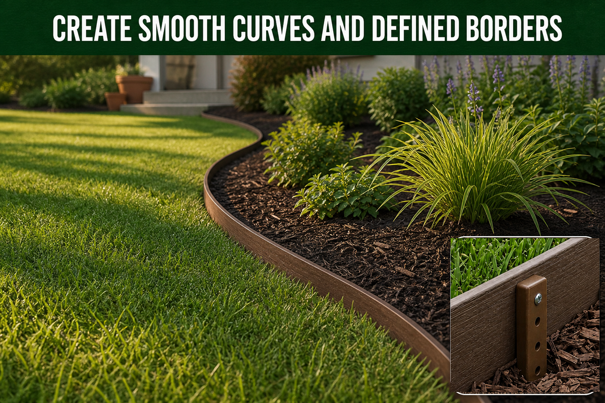 Plastic Bender Board Set 3.3" x 16 ft – Includes 4 Stakes for Garden & Landscape Edging (Teak Color)