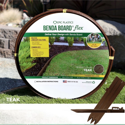 Juego de tablas dobladoras de plástico de 3,3" x 16 pies – Incluye 4 estacas para bordes de jardín y paisajismo (color teca)