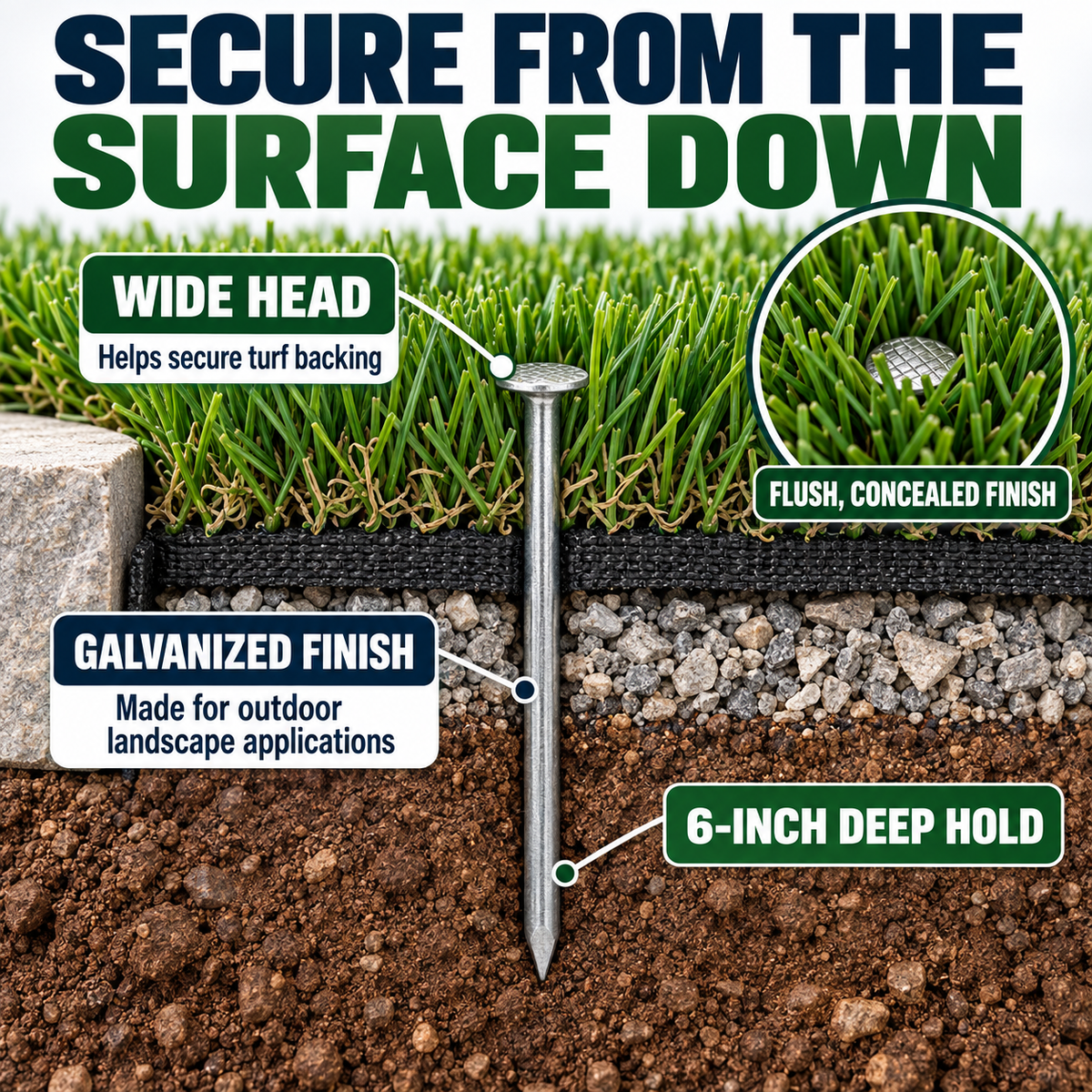 Turf Nails 6” Galvanized – Heavy-Duty Landscaping Stakes for Synthetic Grass, Sod & Ground Fabric | (70 / 140 / 420 / 1400 Pack)