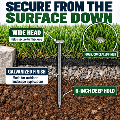 Turf Nails 6” Galvanized – Heavy-Duty Landscaping Stakes for Synthetic Grass, Sod & Ground Fabric | (70 / 140 / 420 / 1400 Pack)