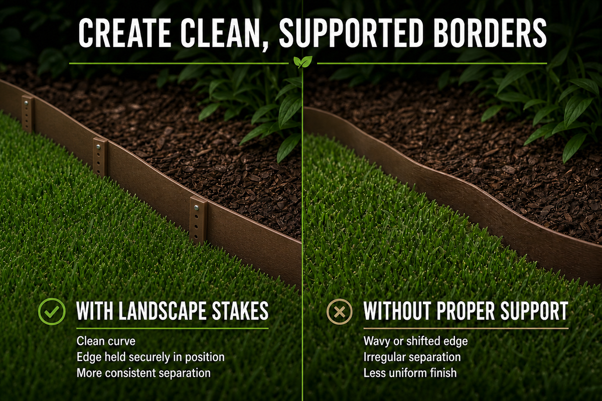 Estacas de plástico de 12" para bordes de jardín – Estacas resistentes para bordes de paisajismo (color teca)