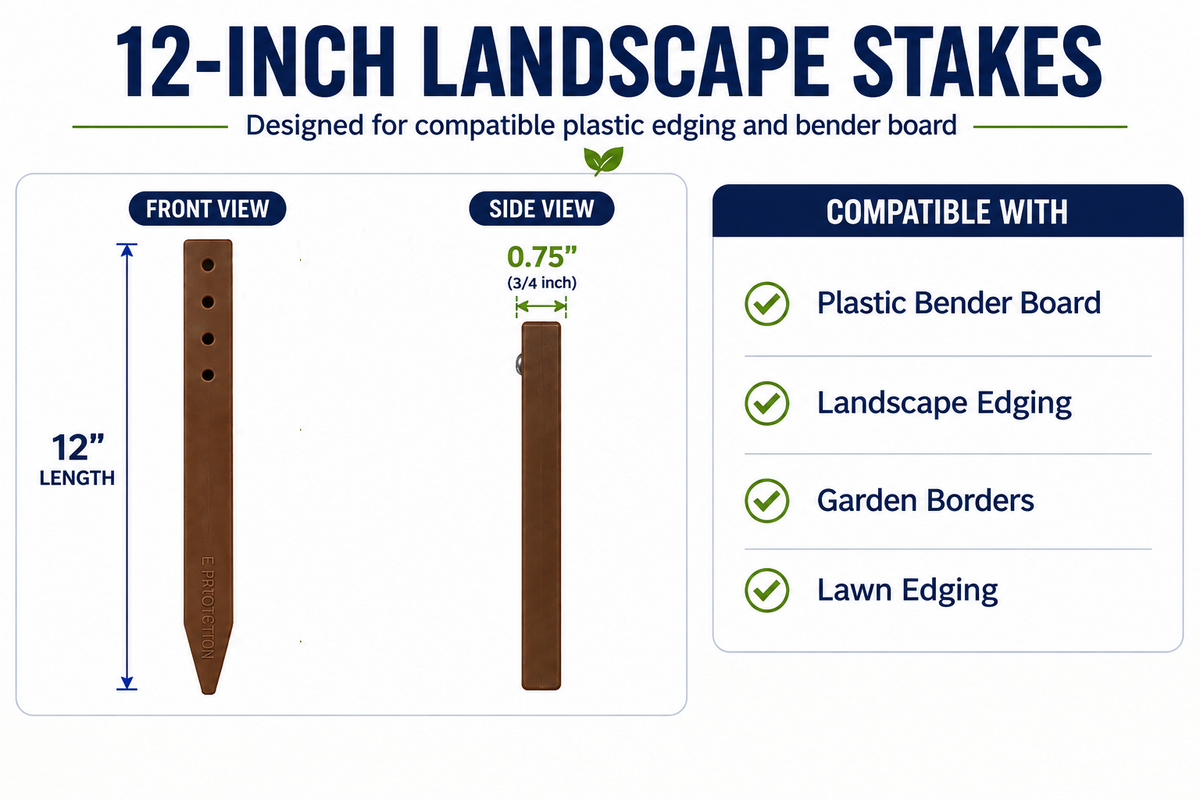 Estacas de plástico de 12" para bordes de jardín – Estacas resistentes para bordes de paisajismo (color teca)