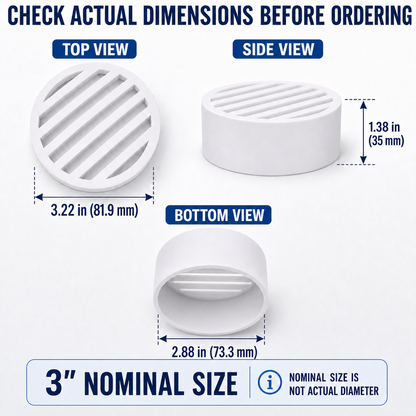 3" PVC Round Drain Grate for Landscaping & Irrigation - (White)